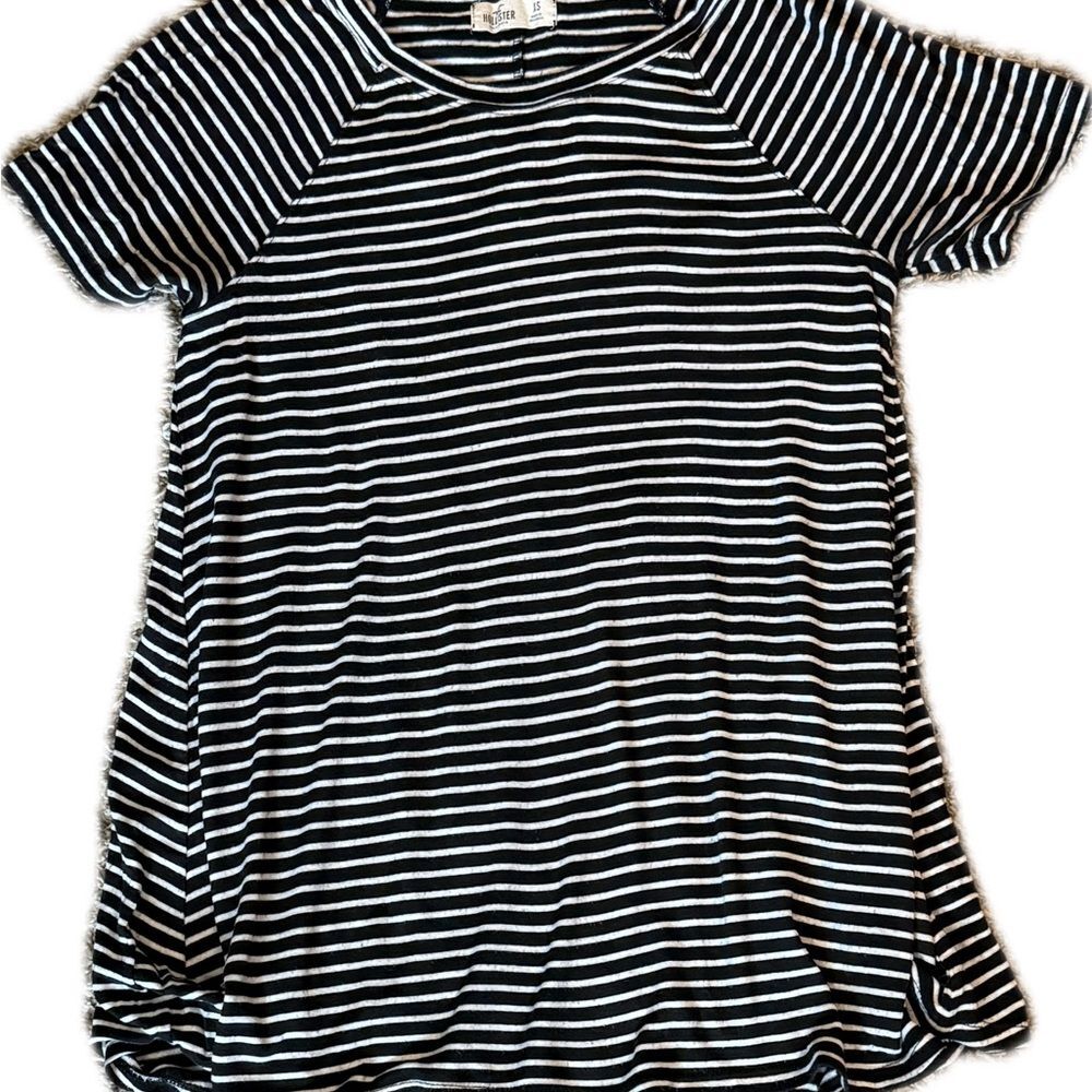 Hollister Black and White Ladies Striped Top